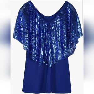 Pretty Guide NWT Blue Sequin Knit Vneck Blouse Size Medium